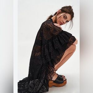 Free People Black Lace Tunic Top